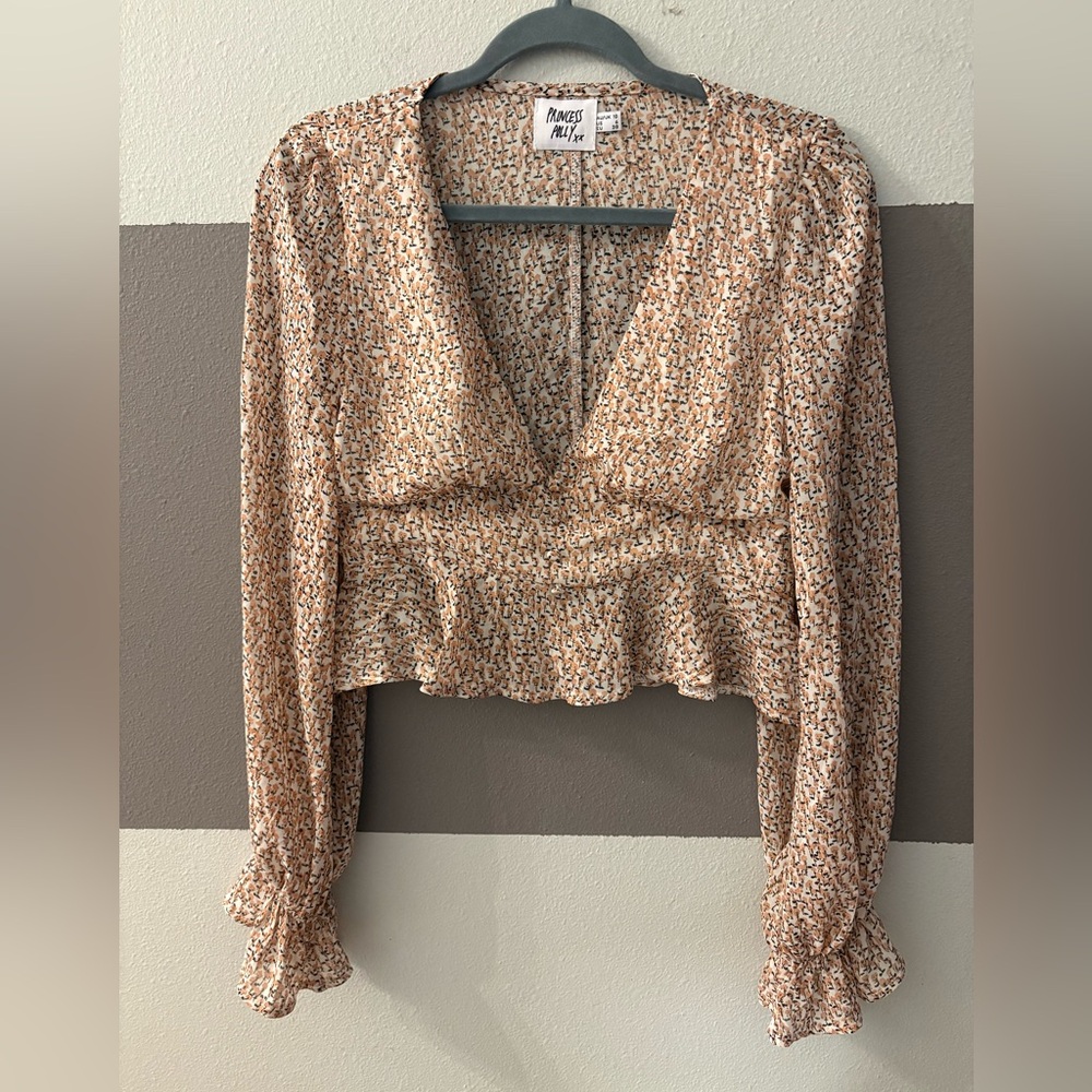 Princess Polly Tan Printed Blouse size 6